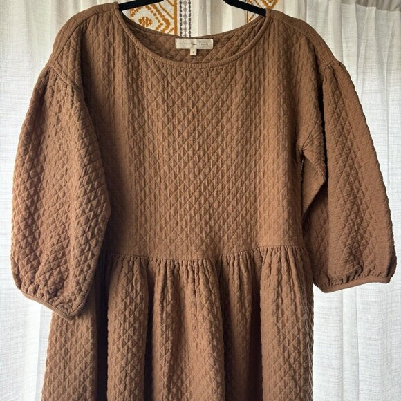 Hansel From Basel Sonja Quilted Dress (Size 1 or S) Camel Midi Modest Oversized - Picture 3 of 13